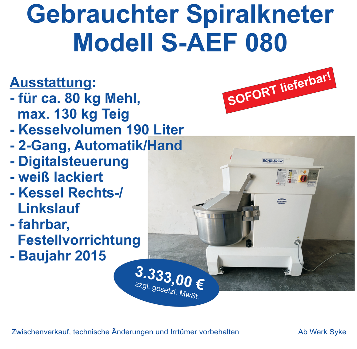 Spiralkneter Typ S-AEF 080